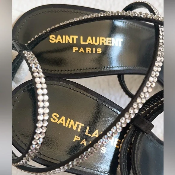 Saint Laurent Georgia Sandals In Crepe Satin With Rhinestones - Picture 5 of 16